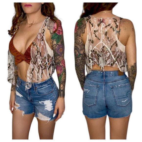 ARROGANT CAT Lace Charm Gold Embellished Jingling Leafs Rave Club Vest Size XS/S - Picture 1 of 12